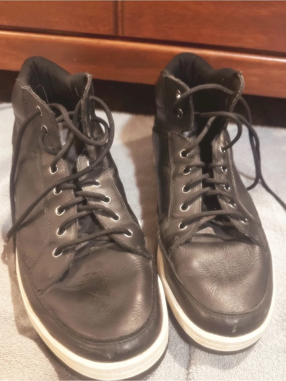 Harley-Davidson Black High-Top Leather Boots with White Sole